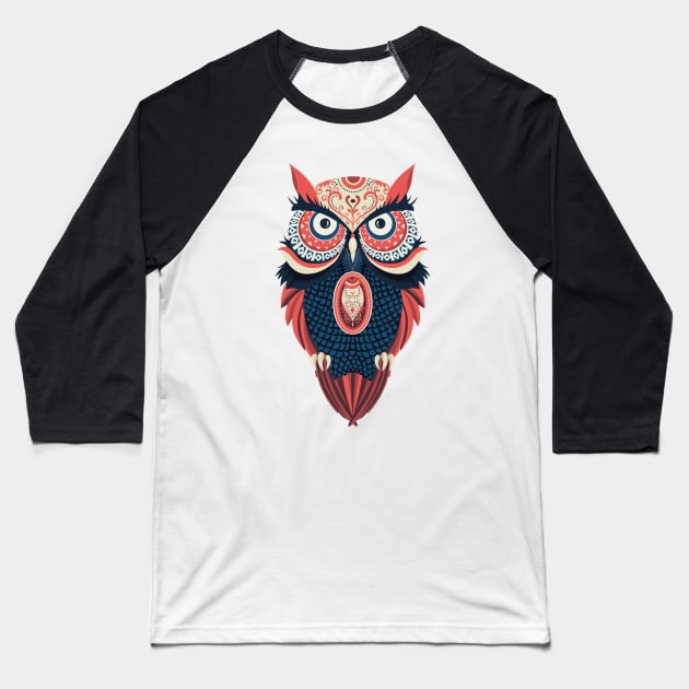 Wise Tribal Owl Baseball T-Shirt by madeinchorley